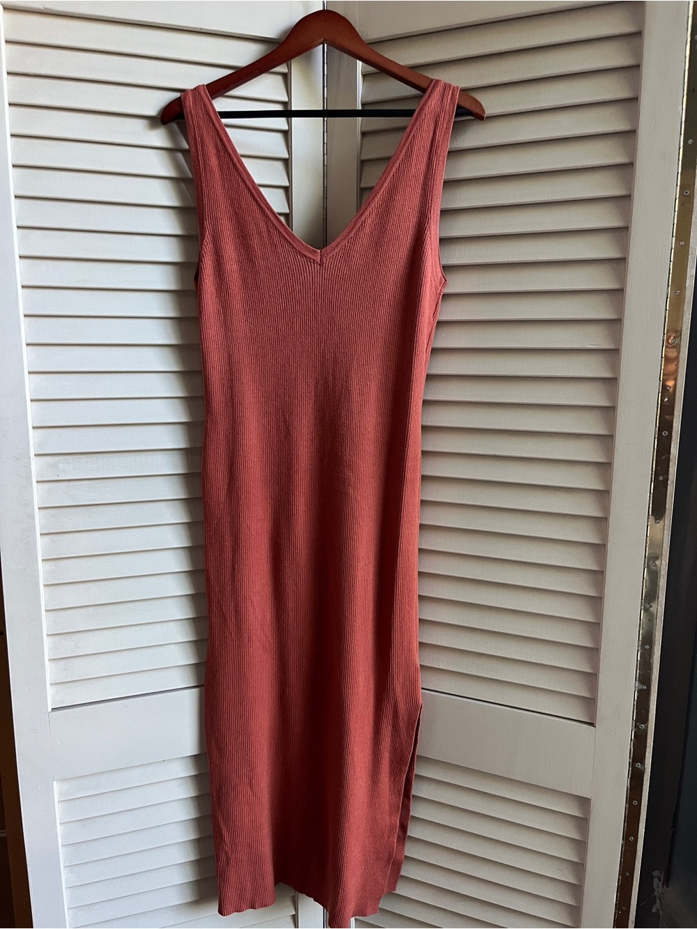 House of Harlow 1960 Dress Womens Large Orange Midi Ribbed Knit Tank Sleeveless